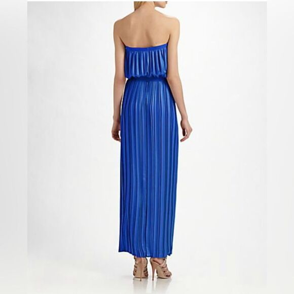 BCBGMaxAzria Mateo strapless pleated maxi dress satin glam royal blue s S EUC - Picture 2 of 16